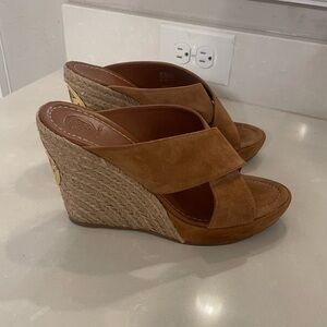 Tory Burch Brown Suede Kristen Espadrille Wedge. Size 9 Like New Condition